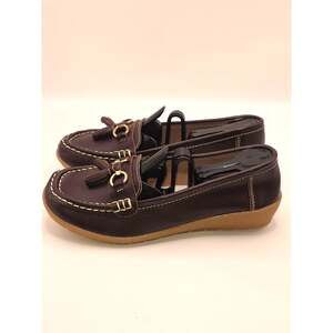 Women's Brown Tassel Loafers Gold Tone Hardware Slip On Flats US 7.5 New